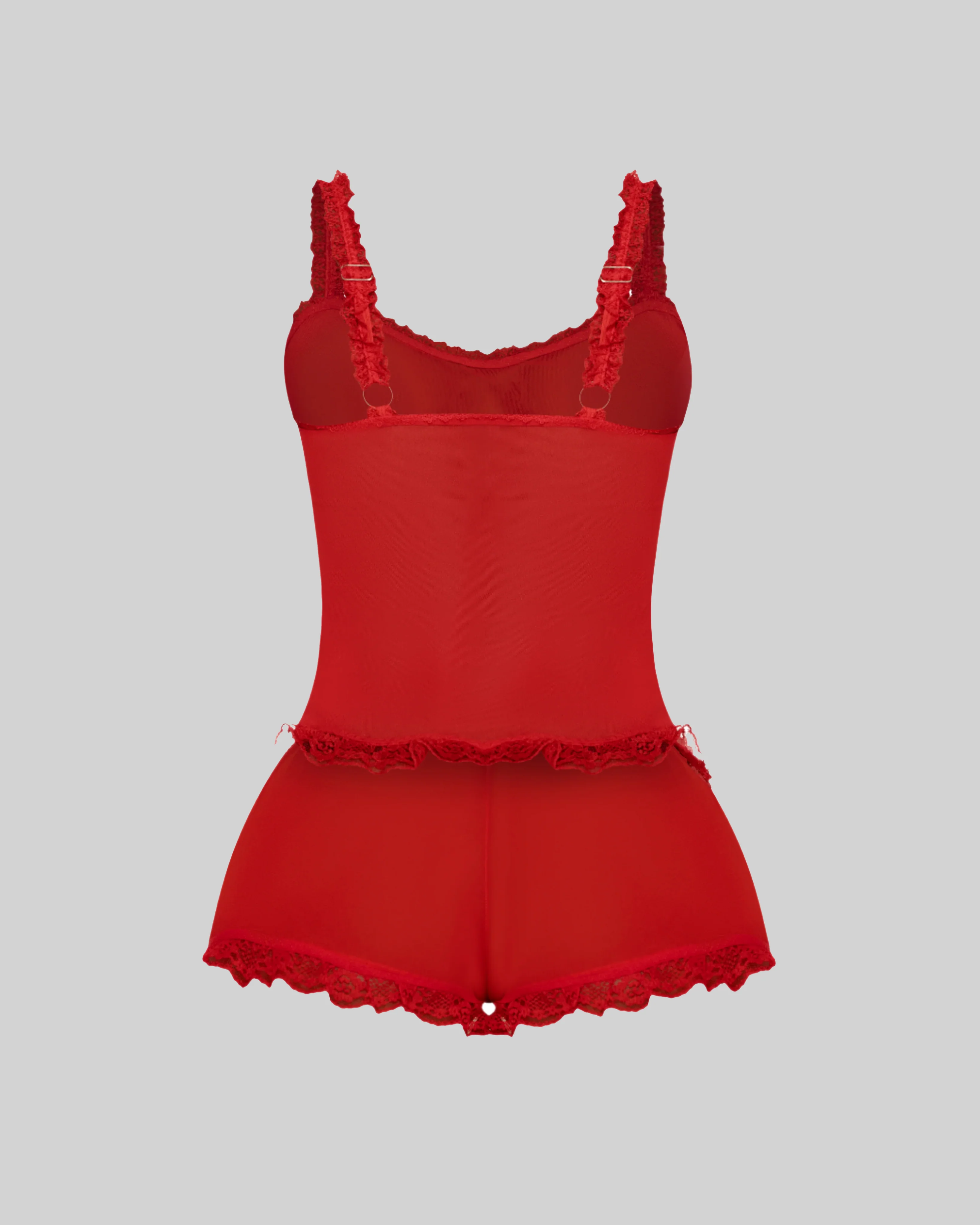LOVE ME NOT SCALLOPED MESH SHORTS (CHERRY) - Image 3